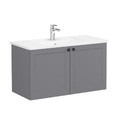 Vitra Root Classic 68731 Lavabo Dolabı, Kapaklı, 100 Cm, Mat Gri, Köşeli Lavabolu